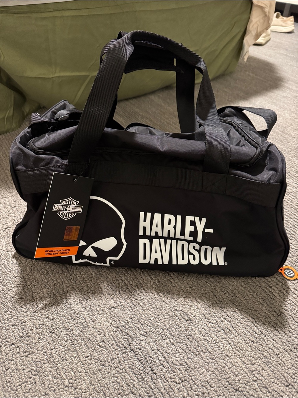 Harley-Davidson Black Duffel Bag with White Skull Logo